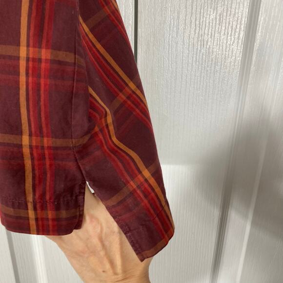 NWOT ESKANDAR Shirt 1~S~M~L~XL Oversized Plaid Brown Red High-Low Btn-Up Long-Sl - Picture 5 of 13